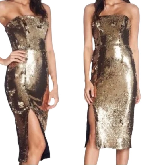 Dress the Population Rickie gold sequin strapless dress - NWOT